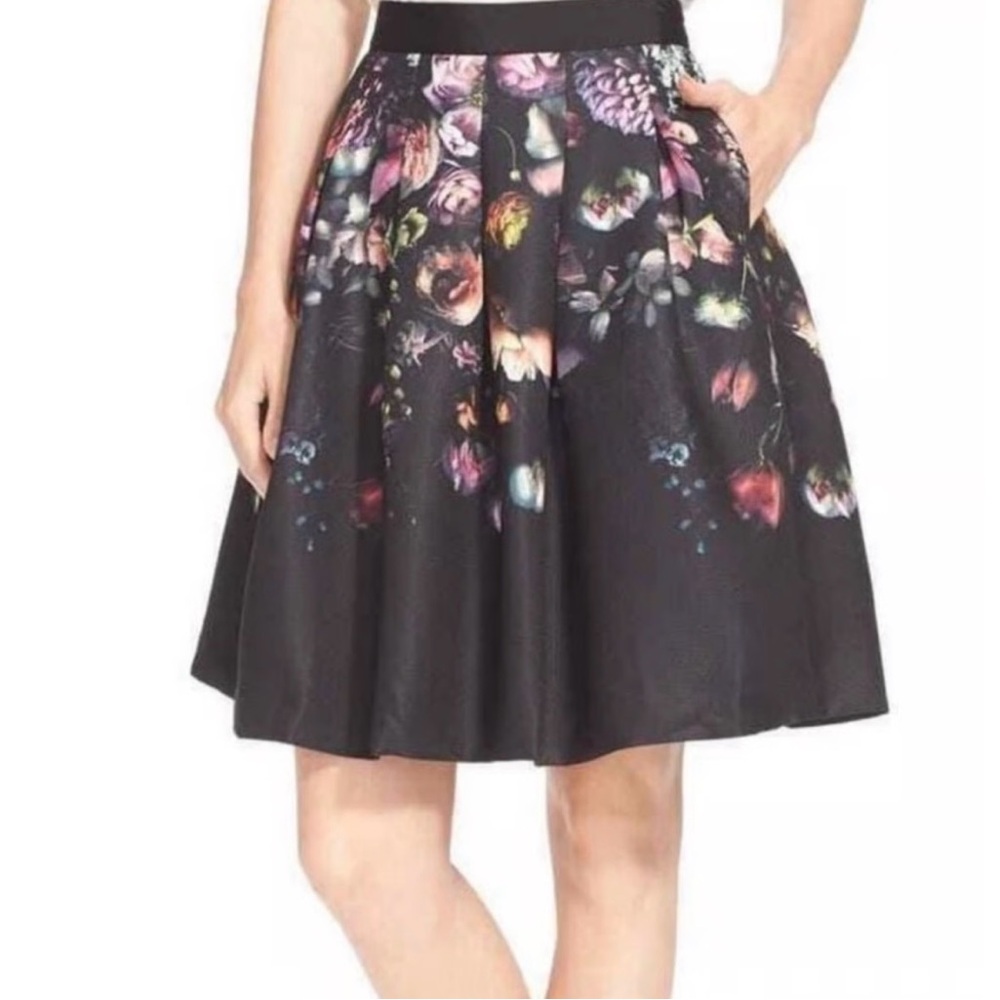 Ted Baker Black A-Line Floral Skirt